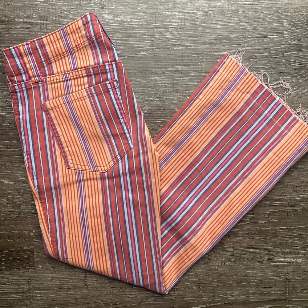 Free People Striped Flare Jeans in Orange, Red, and Blue